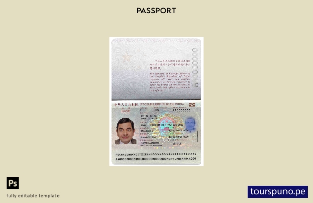 Plantilla de pasaporte de China (presente) lista para imprimir